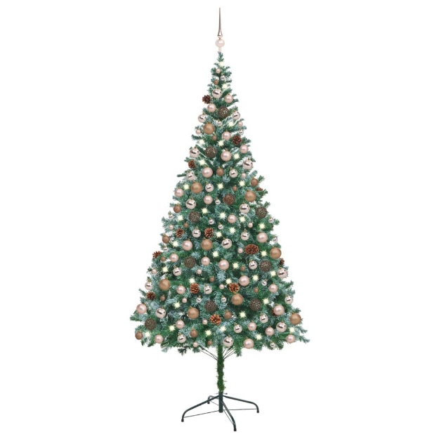 Albero di Natale Artificiale con Set Palline LED e Pigne 210 cm