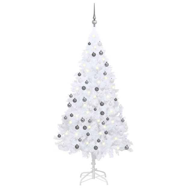 Albero Natale Artificiale con LED e Palline Bianco 150 cm PVC