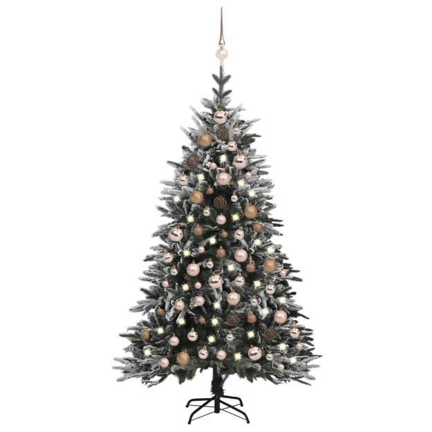 Albero Natale Artificiale con LED Palline e Neve 150cm PVC e PE