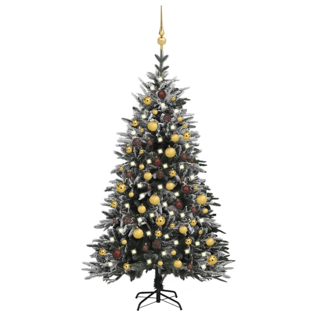 Albero Natale Artificiale con LED Palline e Neve 150cm PVC e PE