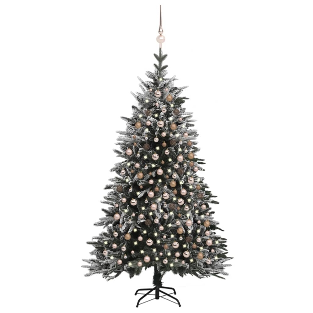 Albero Natale Artificiale con LED Palline e Neve 210cm PVC e PE