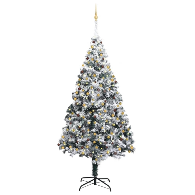 Albero Natale Artificiale con LED Palline e Neve 300 cm Verde