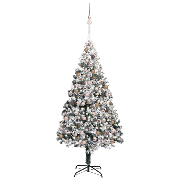 Albero Natale Artificiale con LED Palline e Neve 300 cm Verde