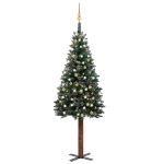 Albero Natale Artificiale Sottile LED e Palline Verde 180cm