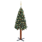 Albero Natale Artificiale Sottile LED e Palline Verde 210cm