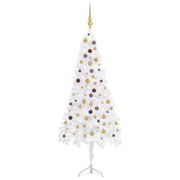 Albero Natale per Angolo con LED e Palline Bianco 240 cm PVC