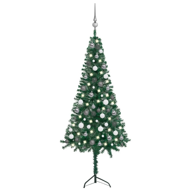 Albero Natale per Angolo con LED e Palline Verde 150 cm in PVC