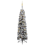 Set Albero di Natale Sottile con Luci LED e Palline Verde 210cm