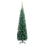 Set Albero di Natale Sottile con Luci LED e Palline Verde 210cm