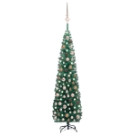 Set Albero di Natale Sottile con Luci LED e Palline Verde 210cm