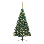 Set Albero Natale Artificiale a Metà LED e Palline Verde 210 cm