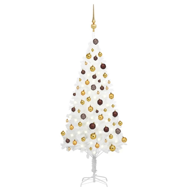 Set Albero Natale Artificiale con LED e Palline Bianco 120 cm