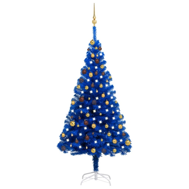 Set Albero Natale Artificiale con LED e Palline Blu 180 cm PVC