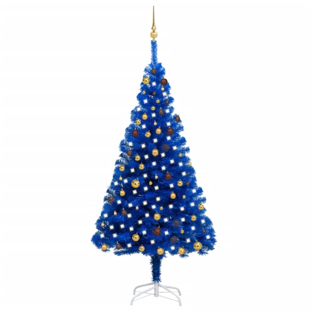 Set Albero Natale Artificiale con LED e Palline Blu 210 cm PVC