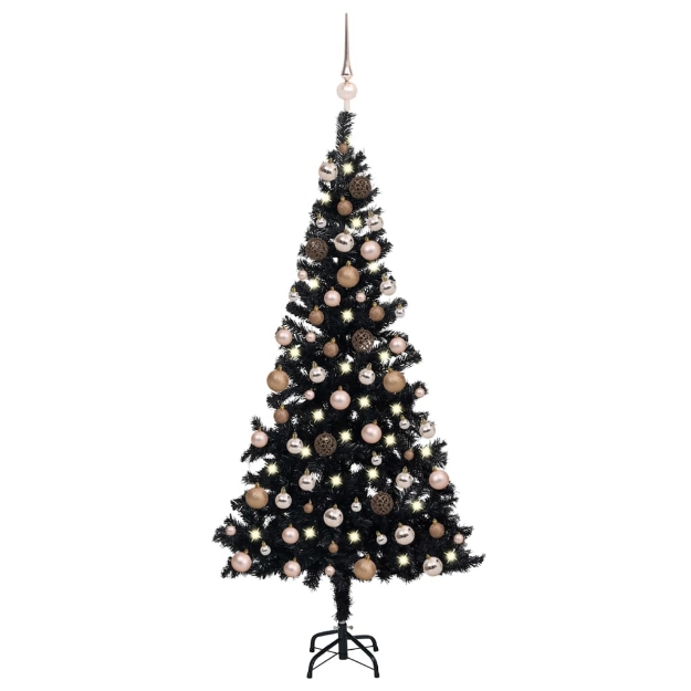 Set Albero Natale Artificiale con LED e Palline Nero 120 cm PVC