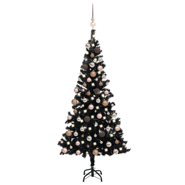 Set Albero Natale Artificiale con LED e Palline Nero 180 cm PVC