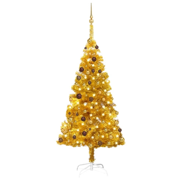 Set Albero Natale Artificiale con LED e Palline Oro 180 cm PET