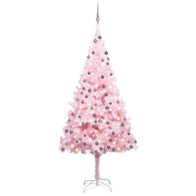 Set Albero Natale Artificiale con LED e Palline Rosa 210 cm PVC