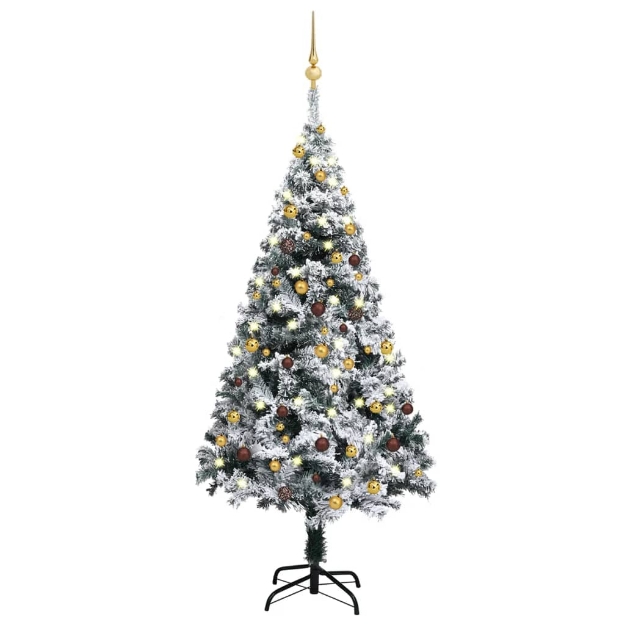 Set Albero Natale Artificiale con LED e Palline Verde 150cm PVC