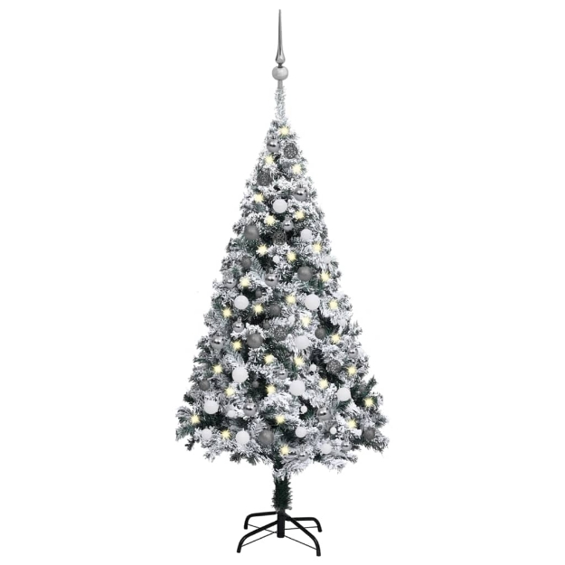 Set Albero Natale Artificiale con LED e Palline Verde 150cm PVC