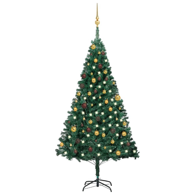 Set Albero Natale Artificiale con LED e Palline Verde 180cm PVC