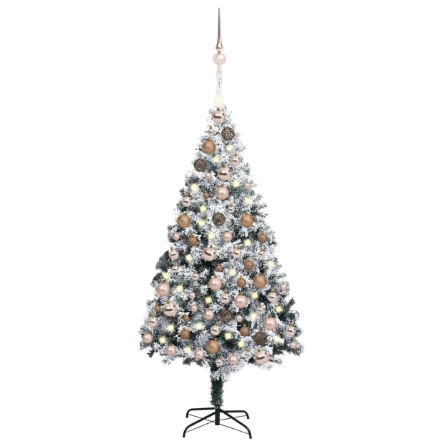 Set Albero Natale Artificiale con LED e Palline Verde 180cm PVC