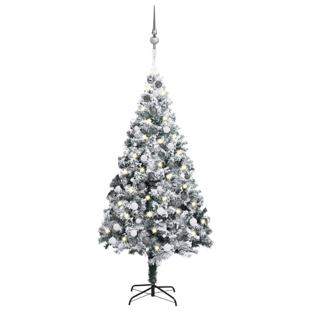 Set Albero Natale Artificiale con LED e Palline Verde 180cm PVC