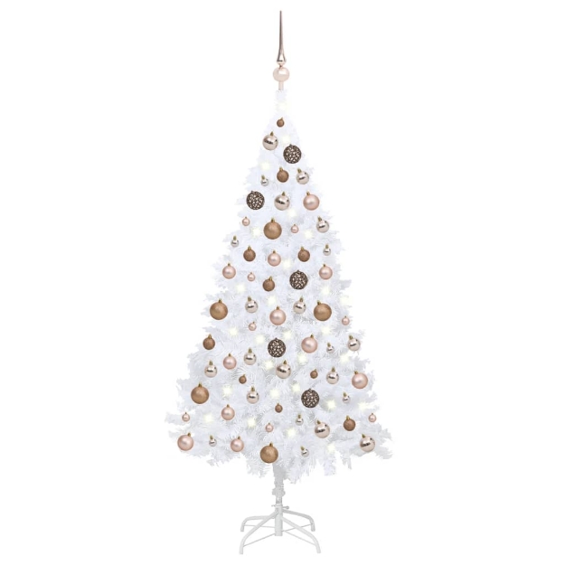 Set Albero Natale Artificiale con LED Palline Bianco 120cm PVC