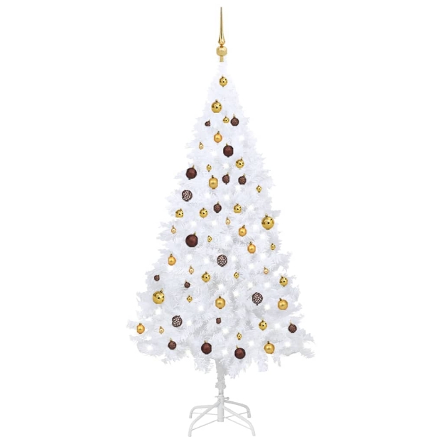 Set Albero Natale Artificiale con LED Palline Bianco 180cm PVC