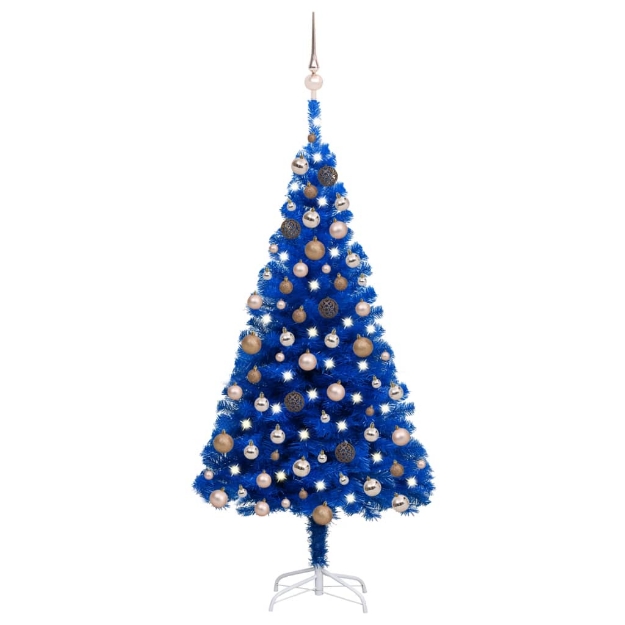 Set Albero Natale Artificiale con LED Palline Blu 150 cm PVC