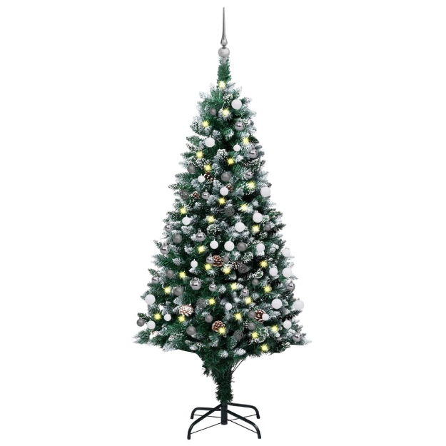 Set Albero Natale Artificiale con LED Palline e Pigne 150 cm