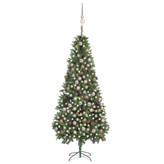 Set Albero Natale Artificiale con LED Palline e Pigne 210 cm