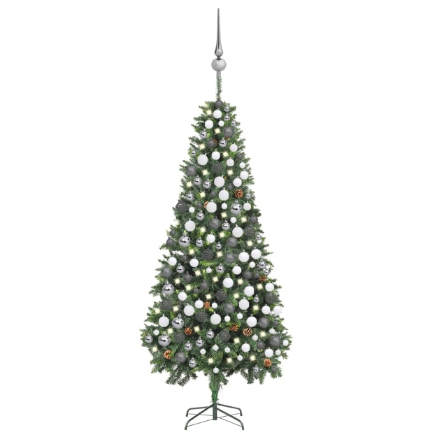 Set Albero Natale Artificiale con LED Palline e Pigne 210 cm