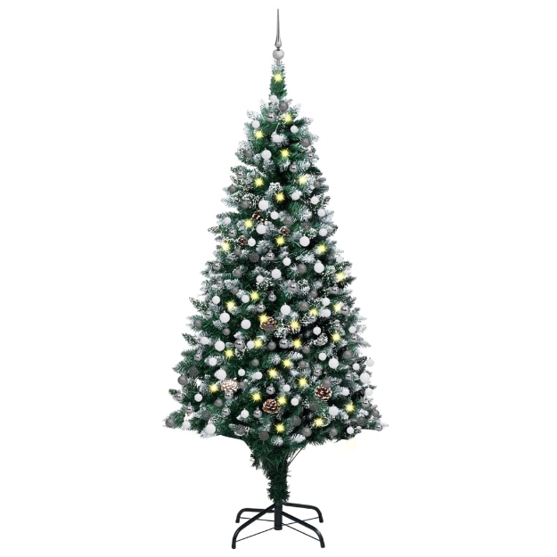 Set Albero Natale Artificiale con LED Palline e Pigne 210 cm