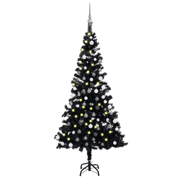 Set Albero Natale Artificiale con LED Palline Nero 150 cm PVC