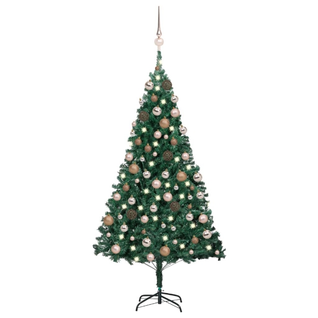 Set Albero Natale Artificiale con LED Palline Verde 120 cm PVC