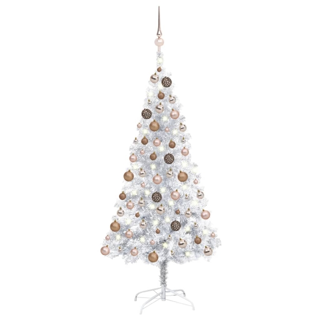 Set Albero Natale Artificiale LED e Palline Argento 150 cm PET