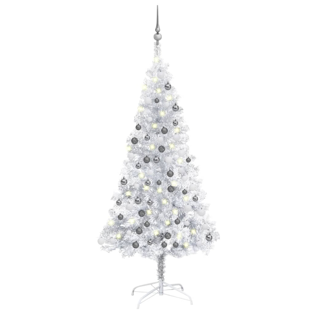 Set Albero Natale Artificiale LED e Palline Argento 150 cm PET