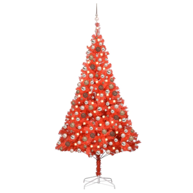 Set Albero Natale Artificiale LED e Palline Rosso 210 cm PVC