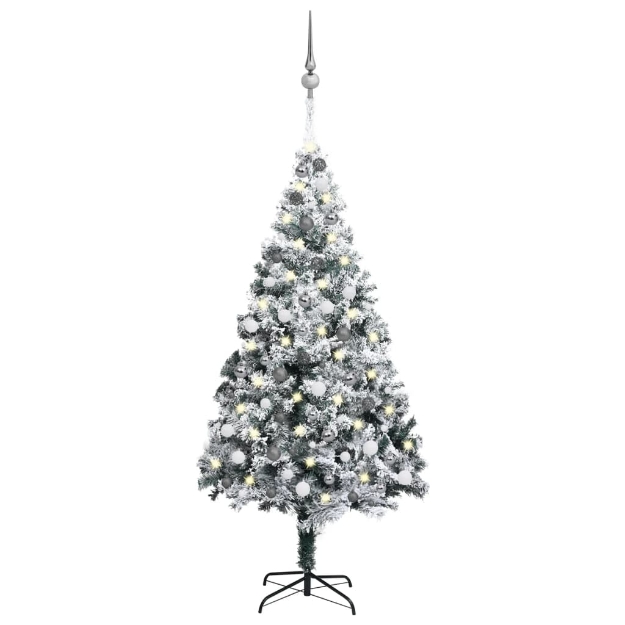 Set Albero Natale Artificiale LED e Palline Verde 210 cm PVC