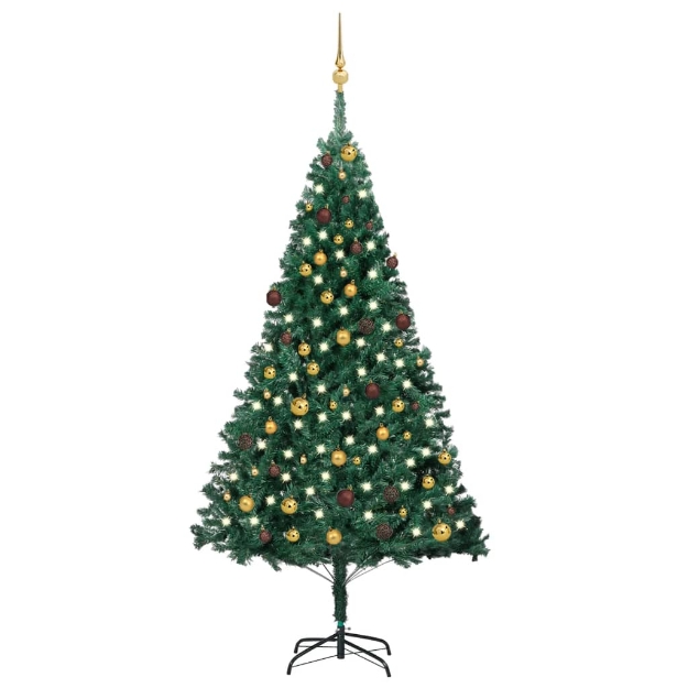 Set Albero Natale Artificiale LED e Palline Verde 210 cm PVC