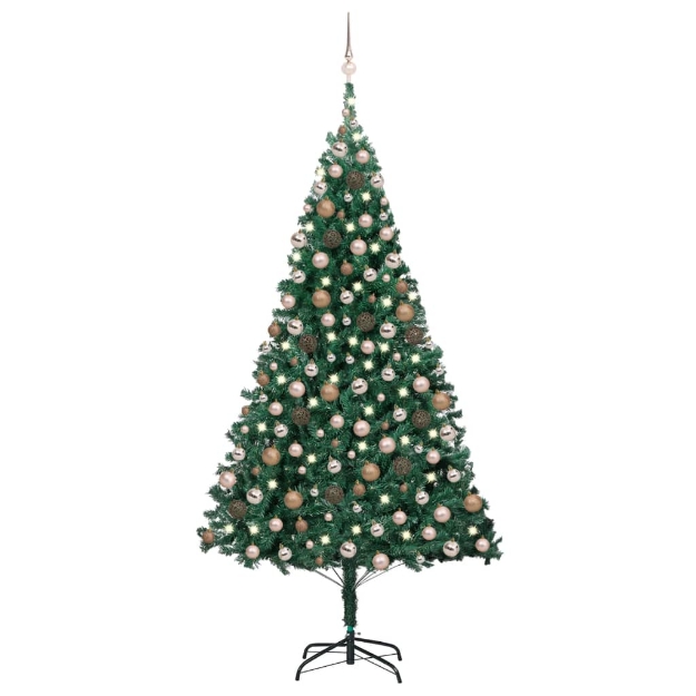 Set Albero Natale Artificiale LED e Palline Verde 210 cm PVC