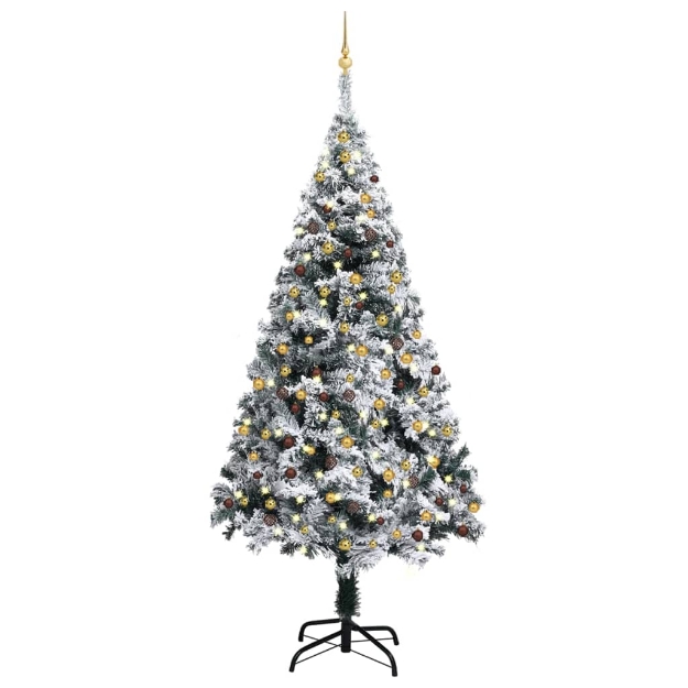 Set Albero Natale Artificiale LED e Palline Verde 240 cm PVC