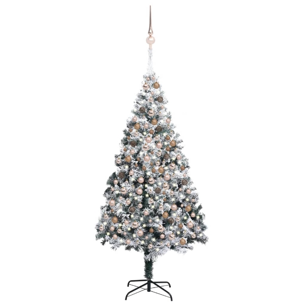 Set Albero Natale Artificiale LED e Palline Verde 240 cm PVC