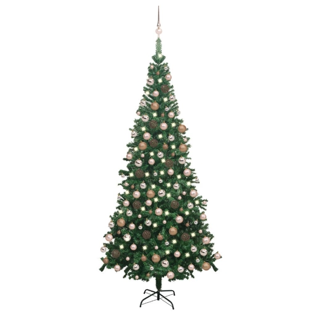 Set Albero Natale Artificiale LED e Palline Verde L 240 cm PVC