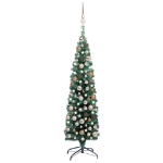 Set Albero Natale Artificiale Sottile LED e Palline Verde 120cm