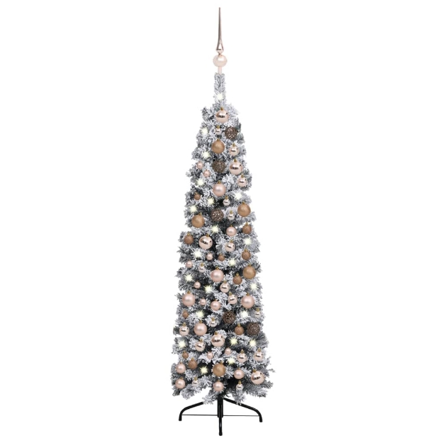 Set Albero Natale Artificiale Sottile LED e Palline Verde 150cm