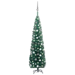 Set Albero Natale Artificiale Sottile LED e Palline Verde 180cm