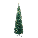 Set Albero Natale Artificiale Sottile LED e Palline Verde 240cm