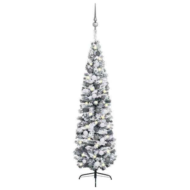 Set Albero Natale Artificiale Sottile LED e Palline Verde 240cm